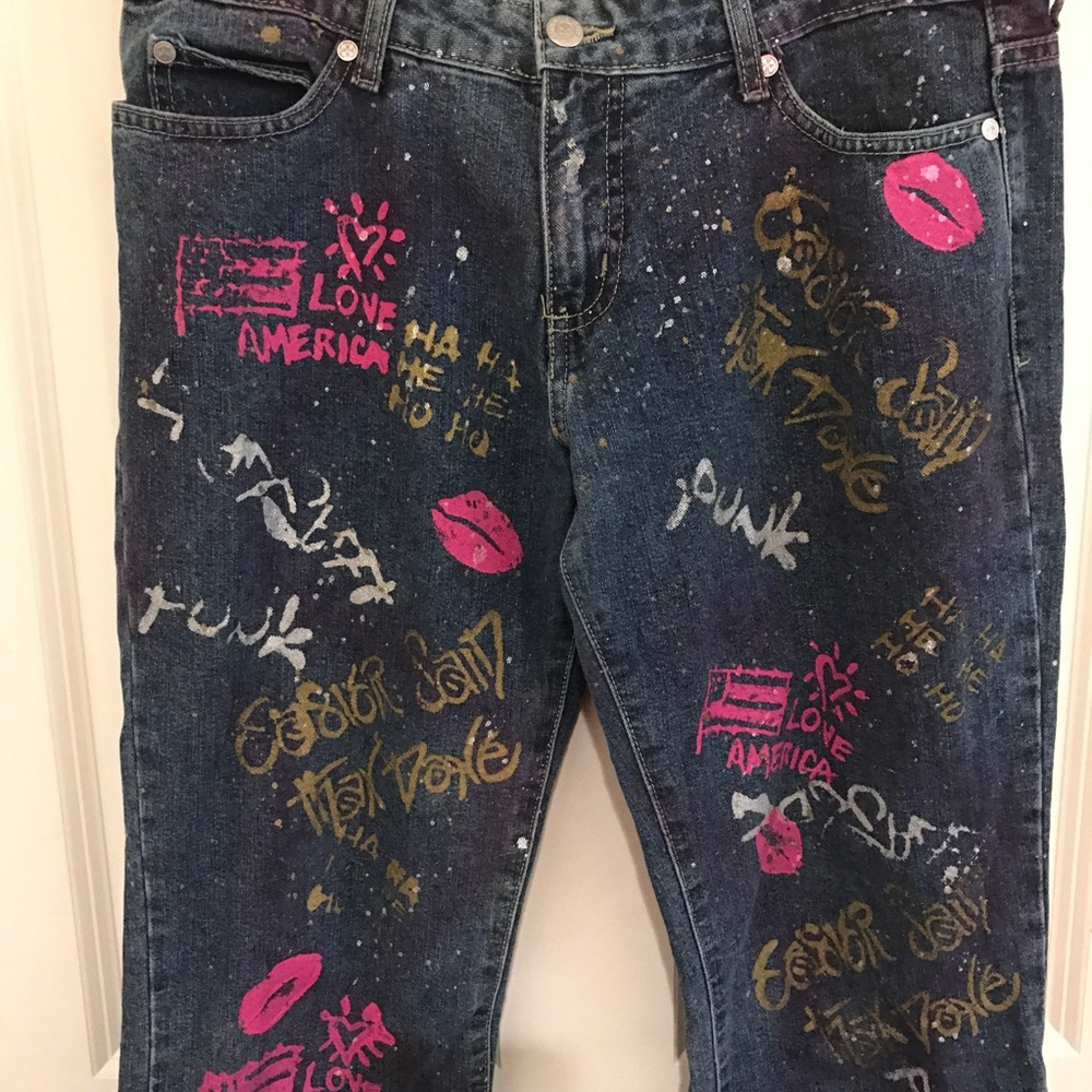 Vintage 90’s Blue Asphalt graffiti flare jeans. Size 9